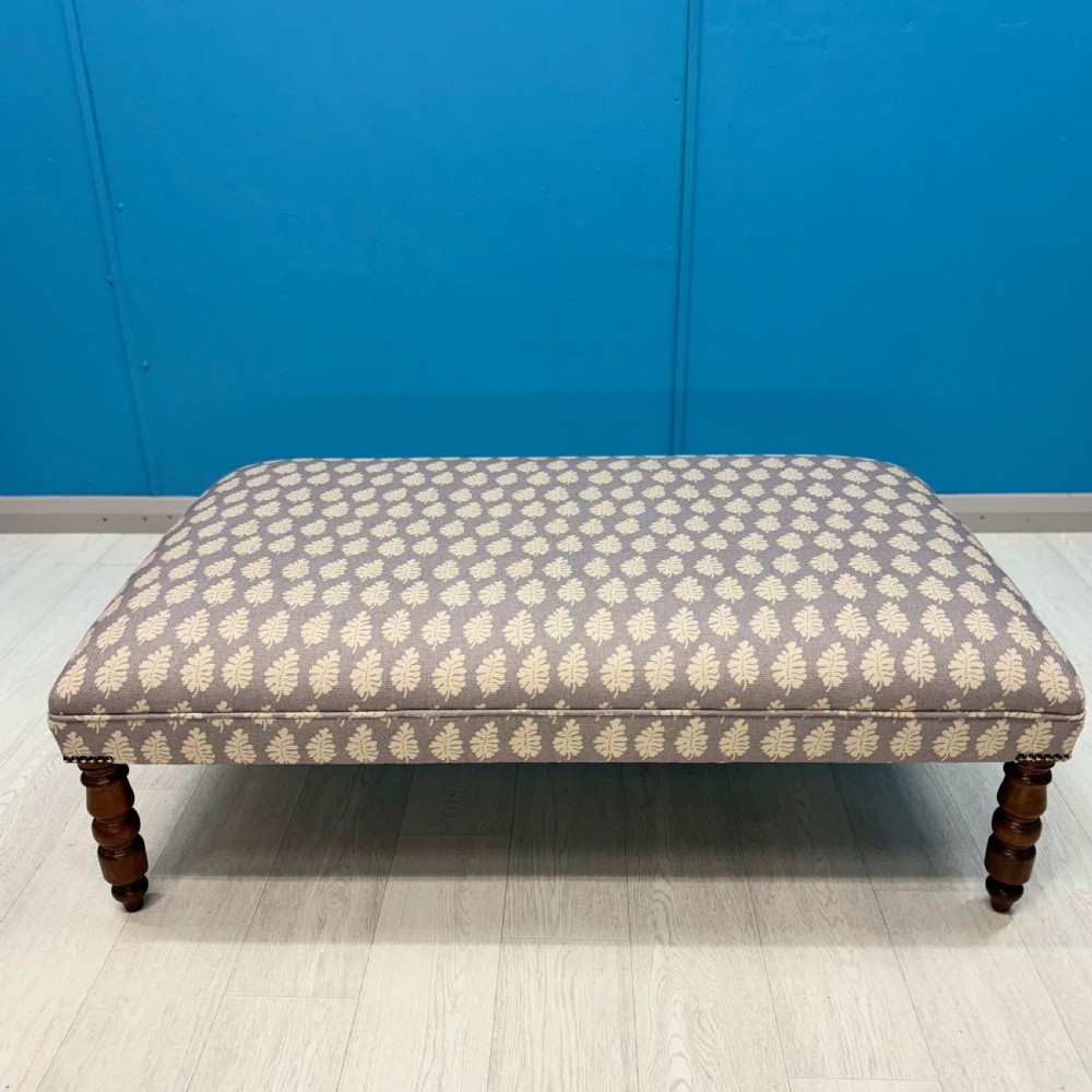 Newly upholstered Regency fern motif bordered stool View IV
