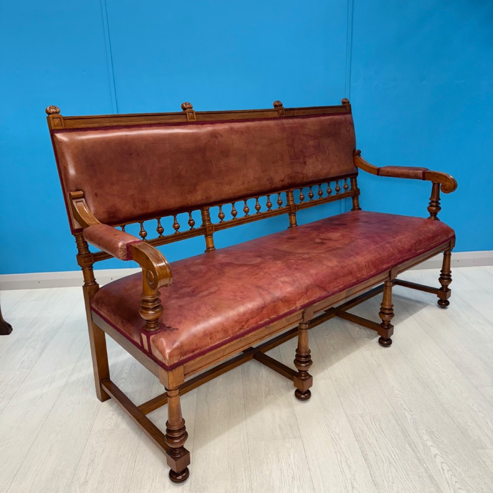 French cherrywood leather bench settle 
