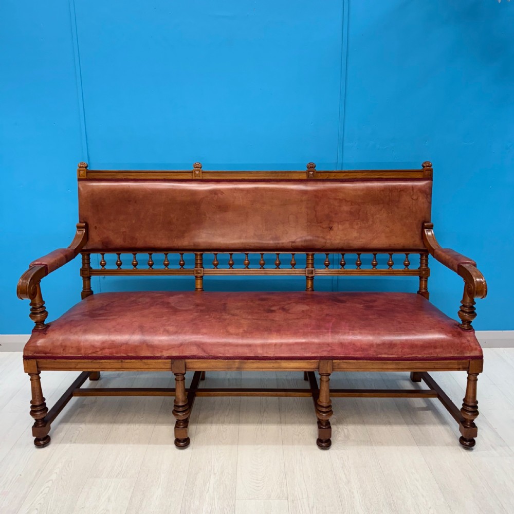 French cherrywood leather bench settle  View II