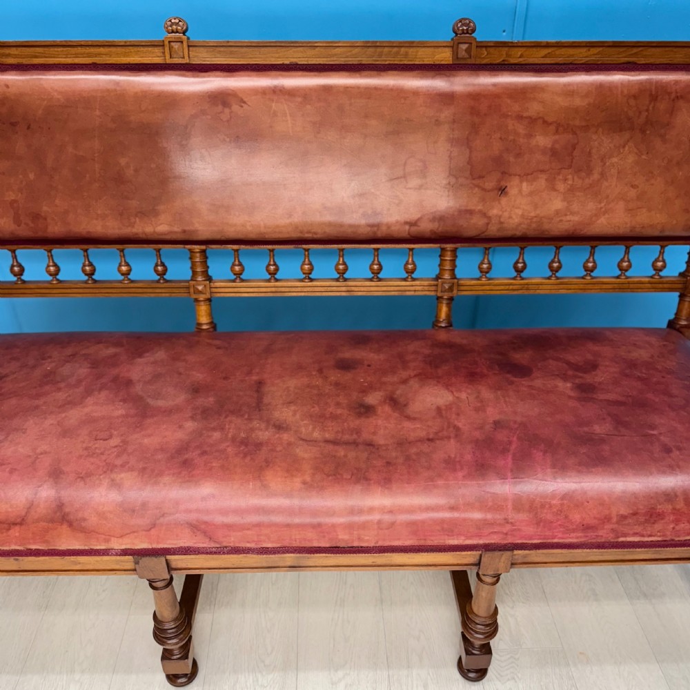 French cherrywood leather bench settle  View III