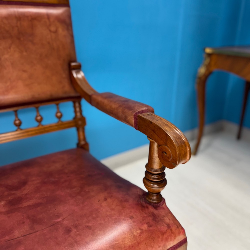French cherrywood leather bench settle  View V