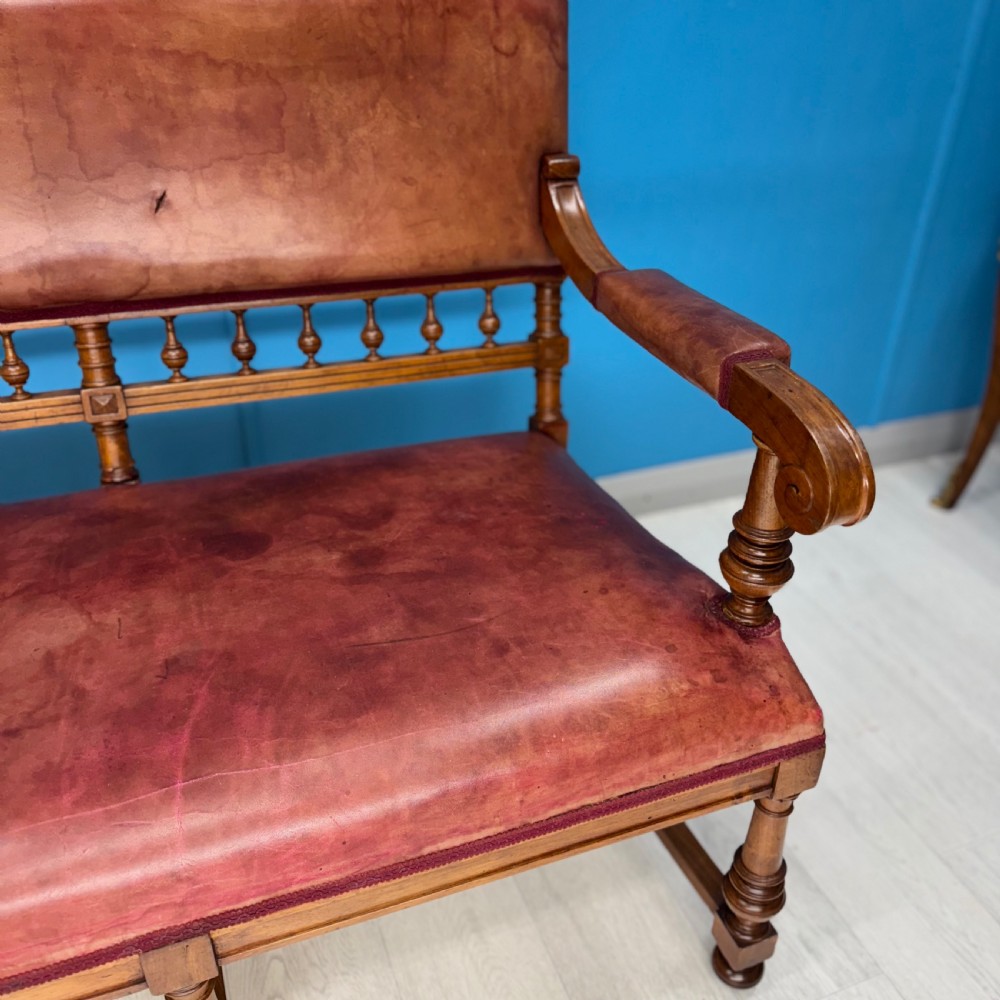 French cherrywood leather bench settle  View VI