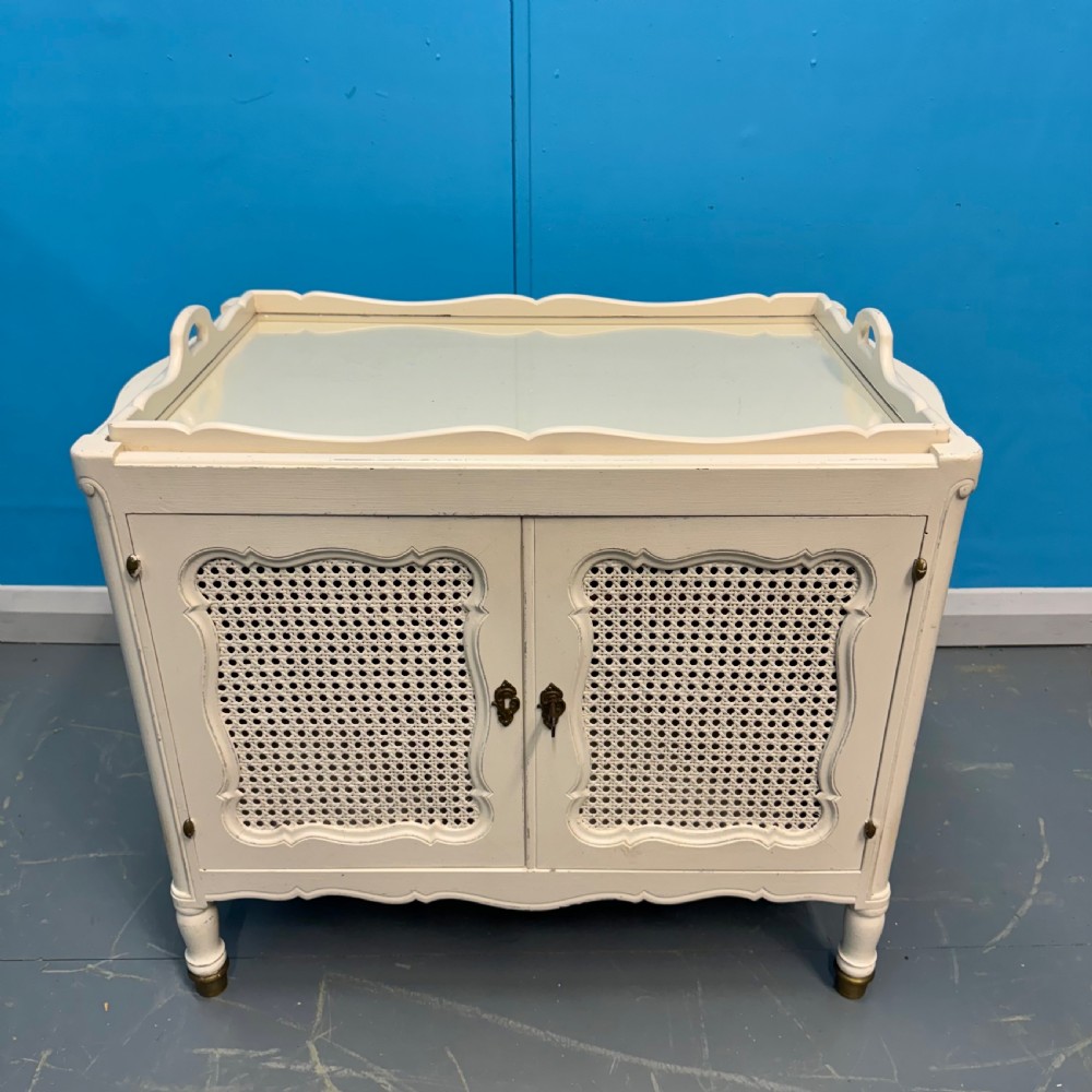 French painted cane tray top cabinet View II