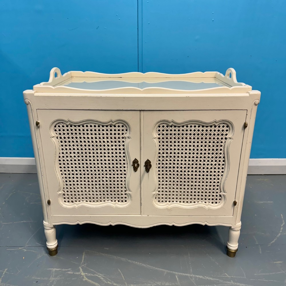 French painted cane tray top cabinet View III