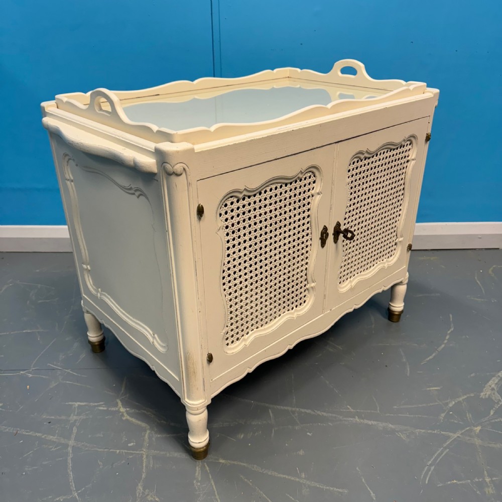 French painted cane tray top cabinet View V