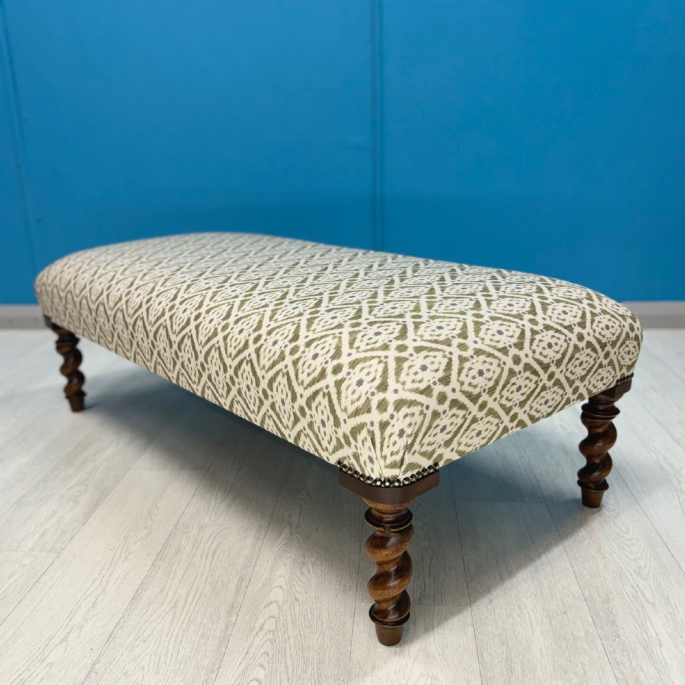 Newly upholstered barley twist footstool