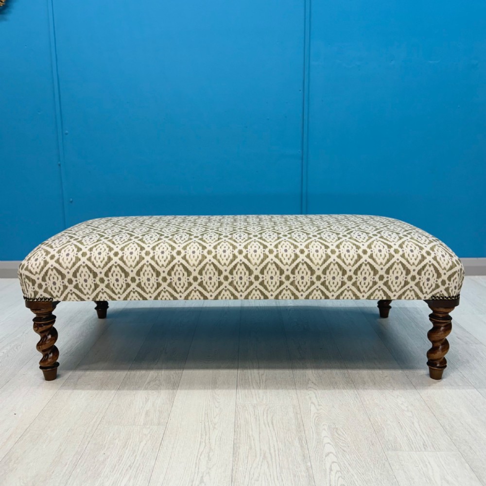 Newly upholstered barley twist footstool View III