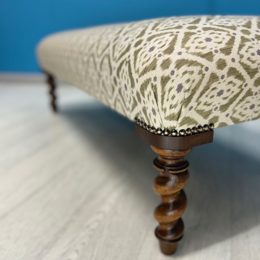 Newly upholstered barley twist footstool View IV