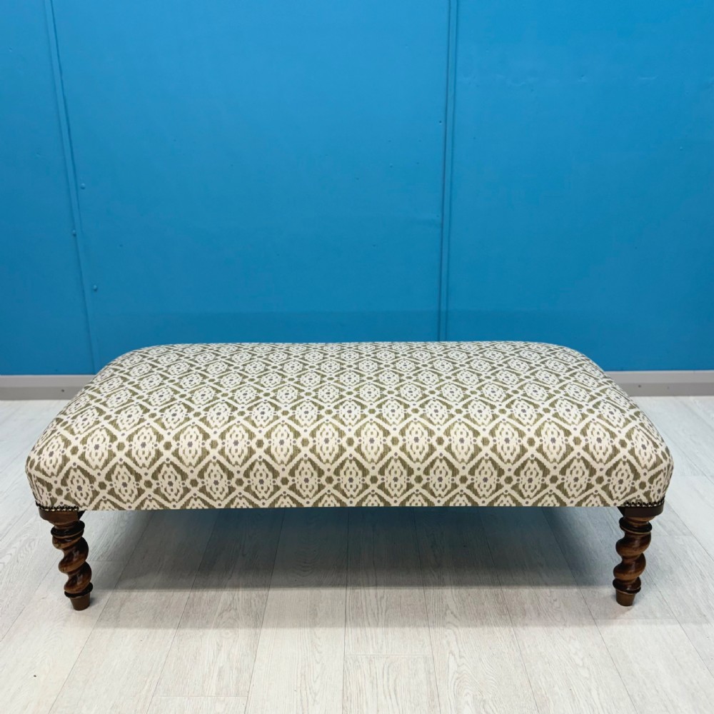 Newly upholstered barley twist footstool View V