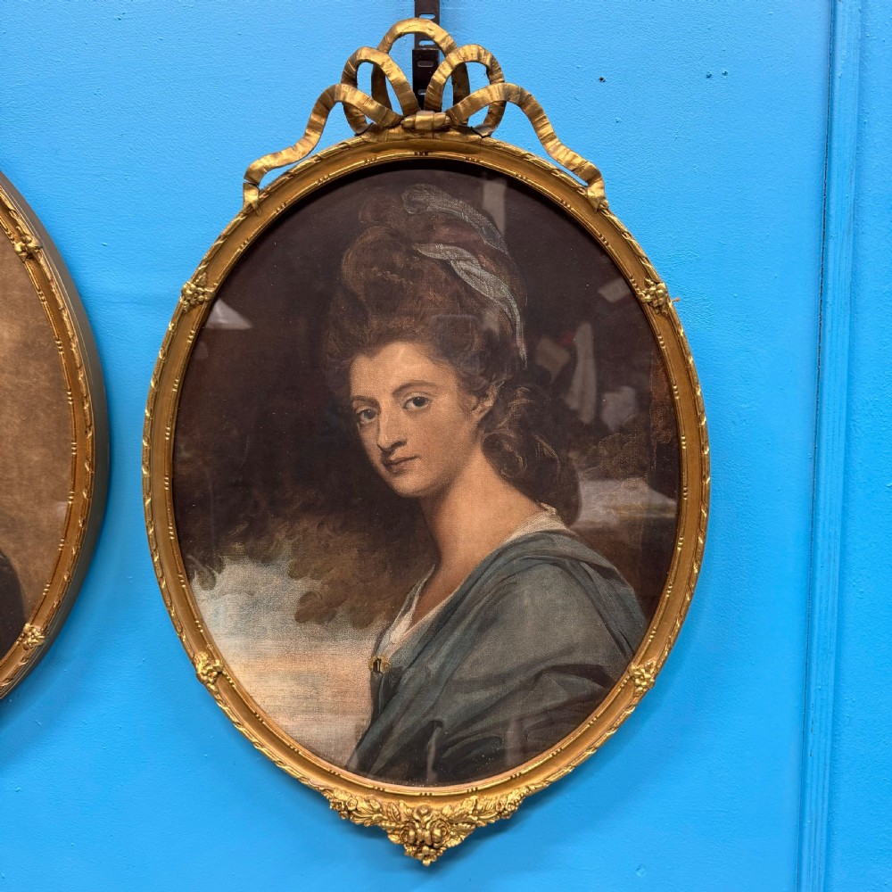 Pair of French gilt framed oval portraits View II