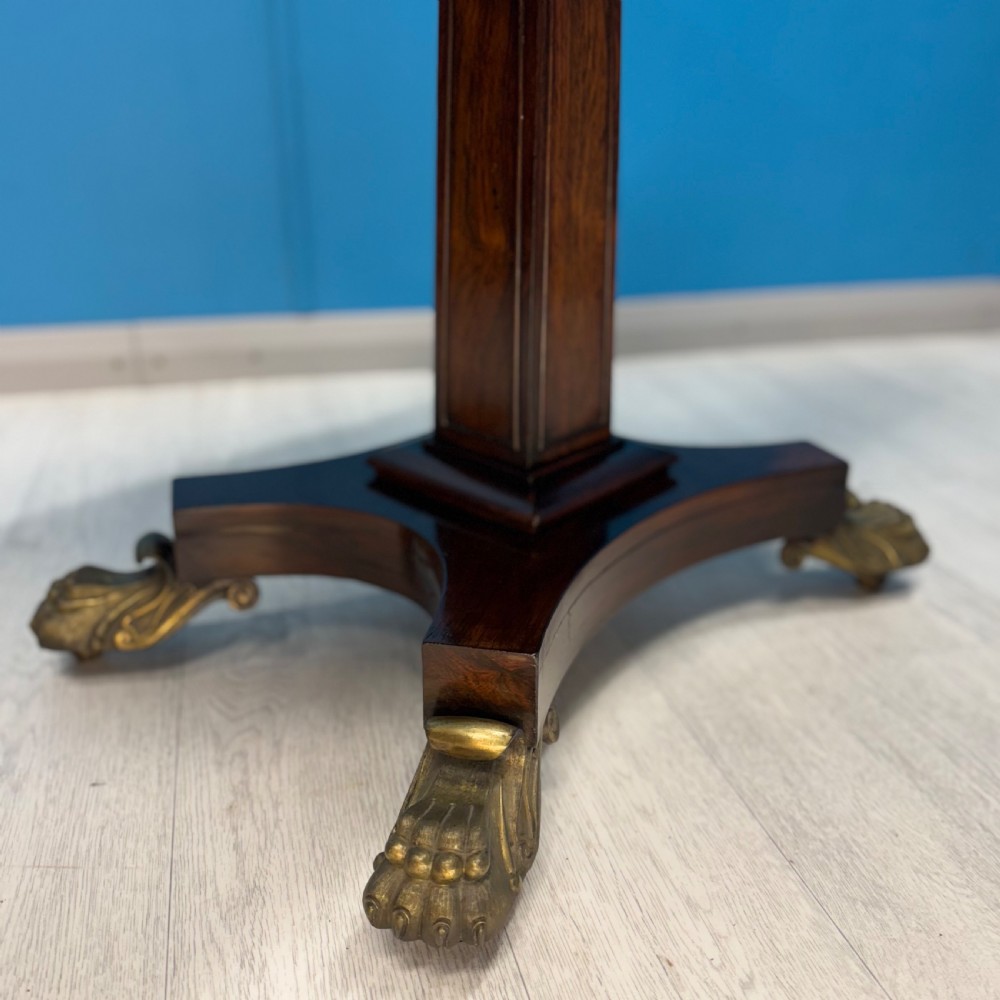 Regency rosewood card table on brass lions paw feet View II