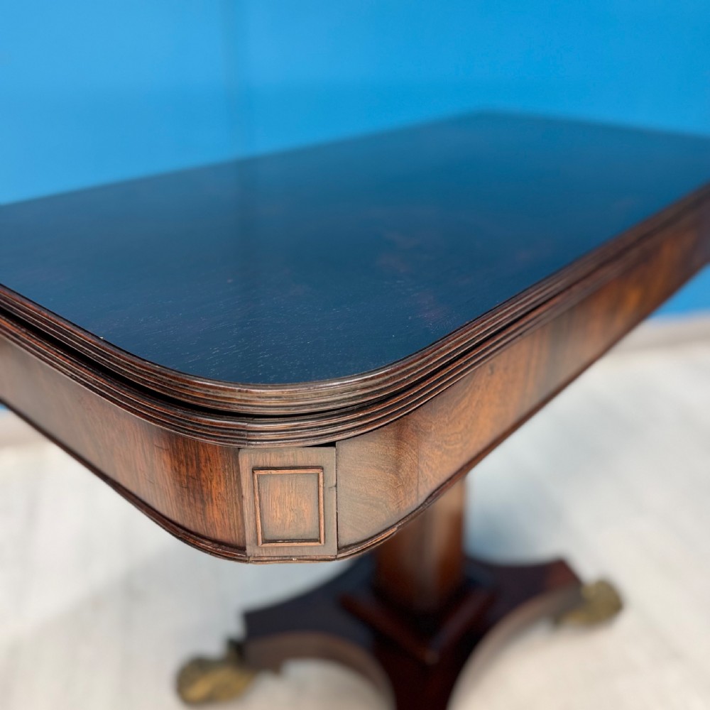 Regency rosewood card table on brass lions paw feet View VII