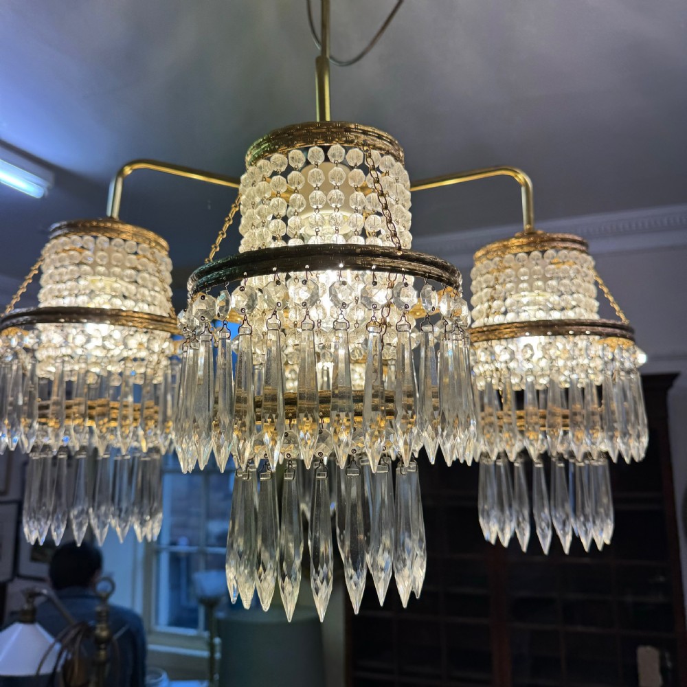 4 branch Czech cut crystal chandelier  View II