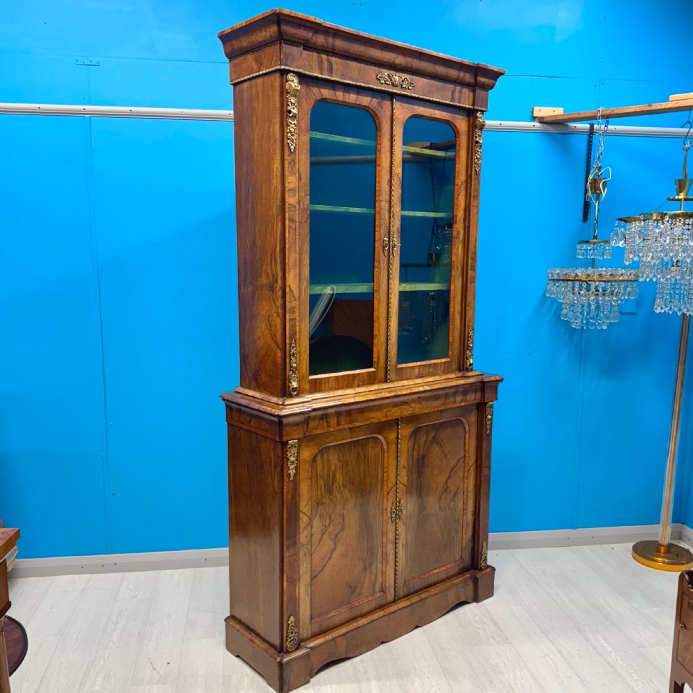 Outstanding quality walnut and brass mounted bookcase