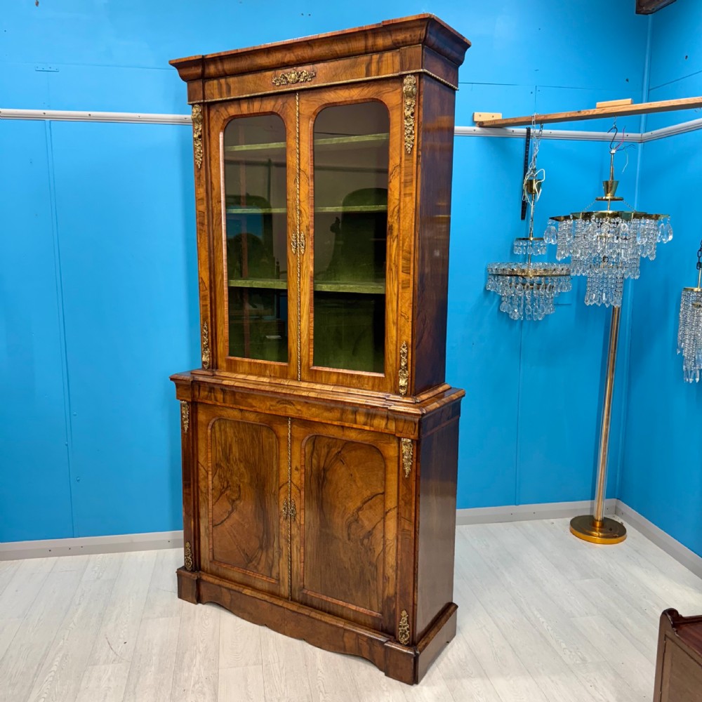 Outstanding quality walnut and brass mounted bookcase View III