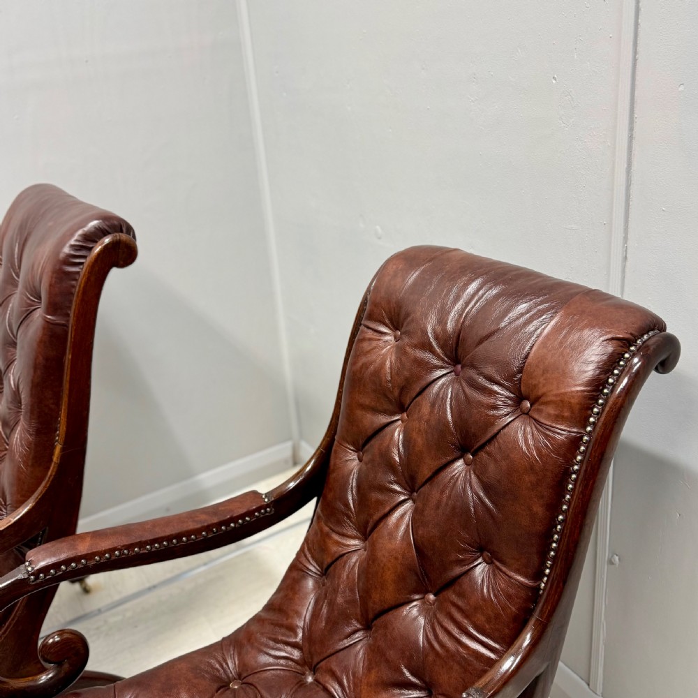 Near pair of Gillows “Spanish” leather armchairs View VII