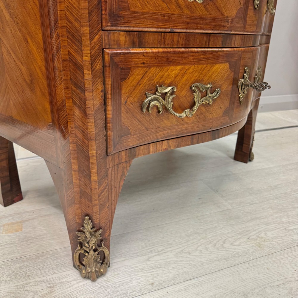 Small French inlaid serpentine commode with marble View IV