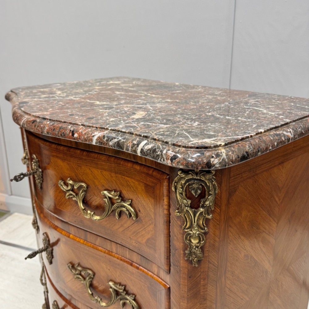 Small French inlaid serpentine commode with marble View VI