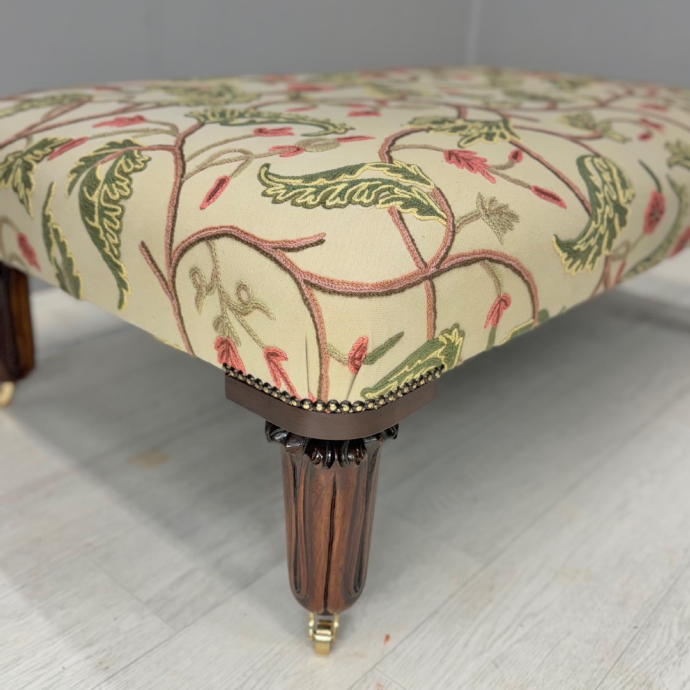 Large newly upholstered footstool on George IV legs View II