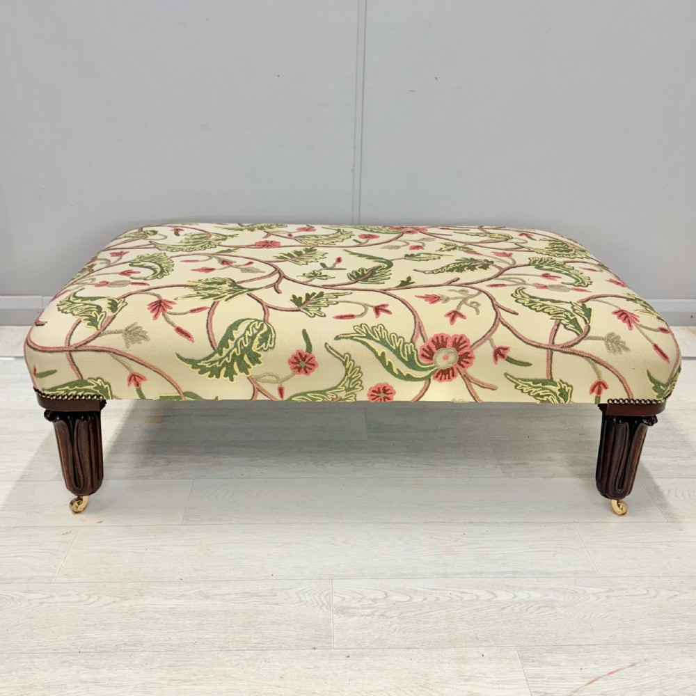 Large newly upholstered footstool on George IV legs View VI