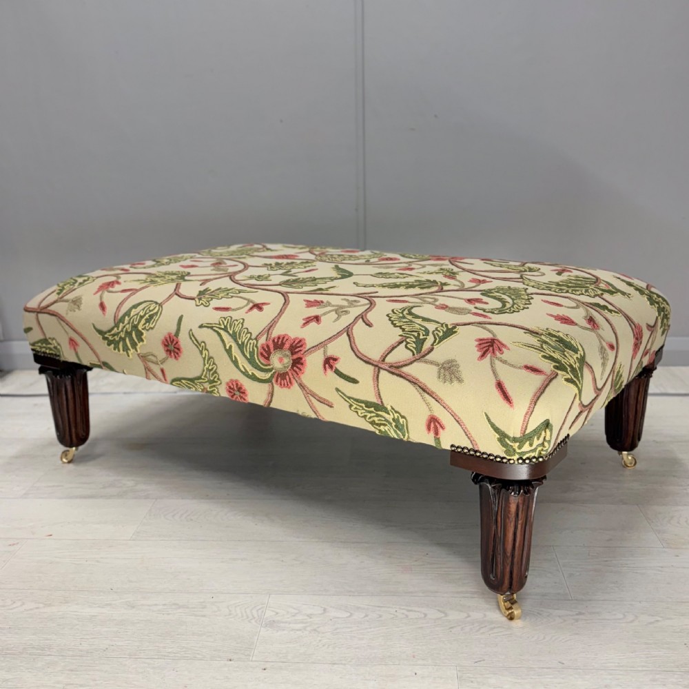 Large newly upholstered footstool on George IV legs View VII
