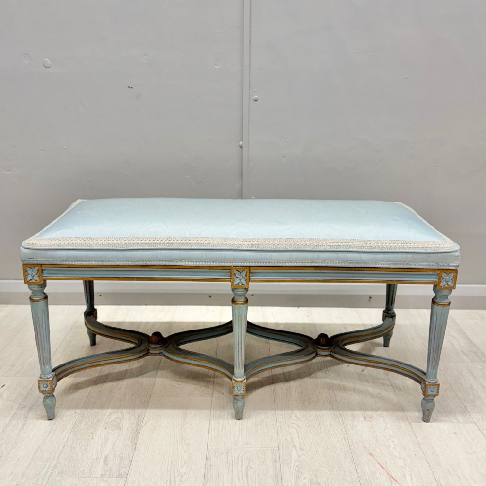 French Louis xvi style window seat in powder blue and gilt