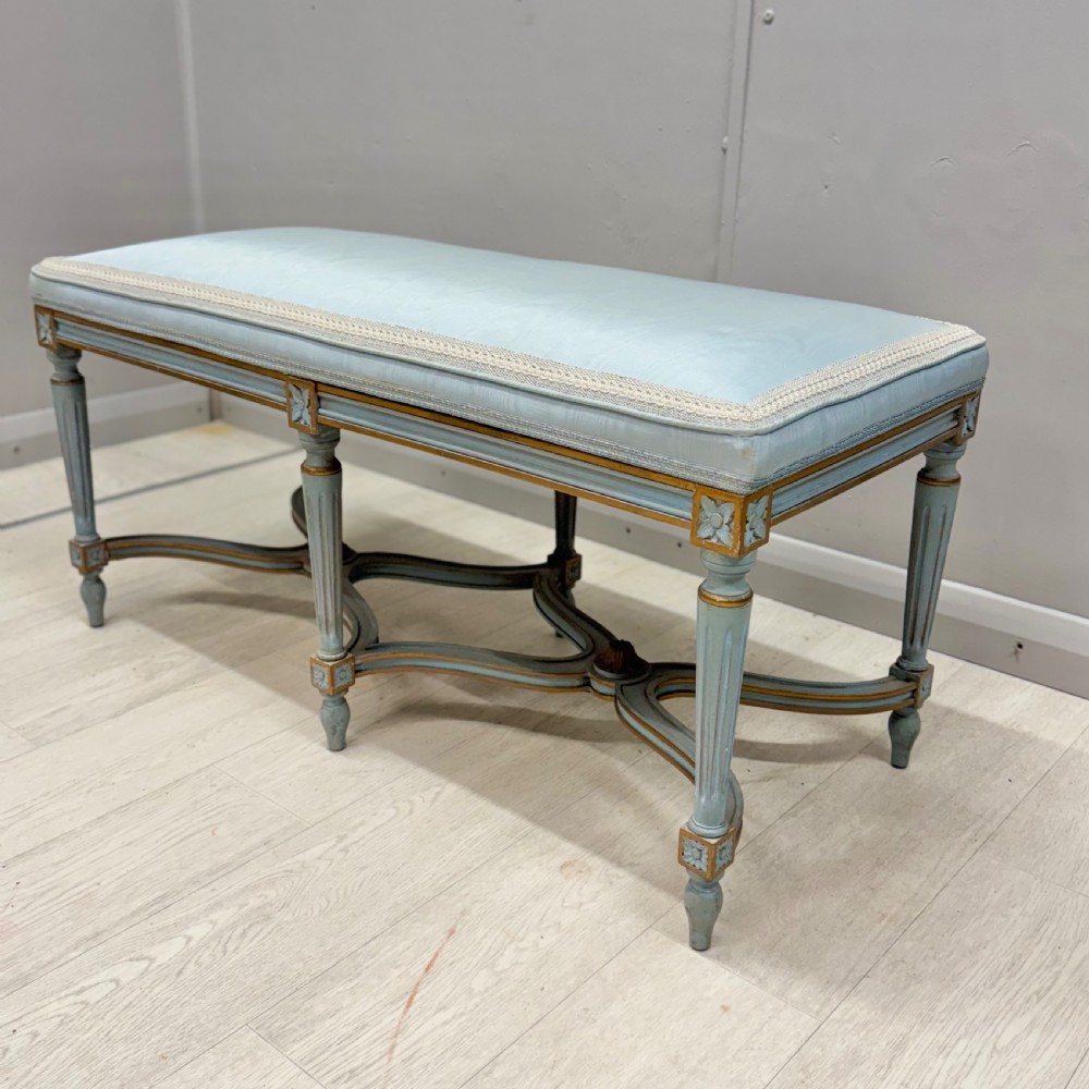 French Louis xvi style window seat in powder blue and gilt View II