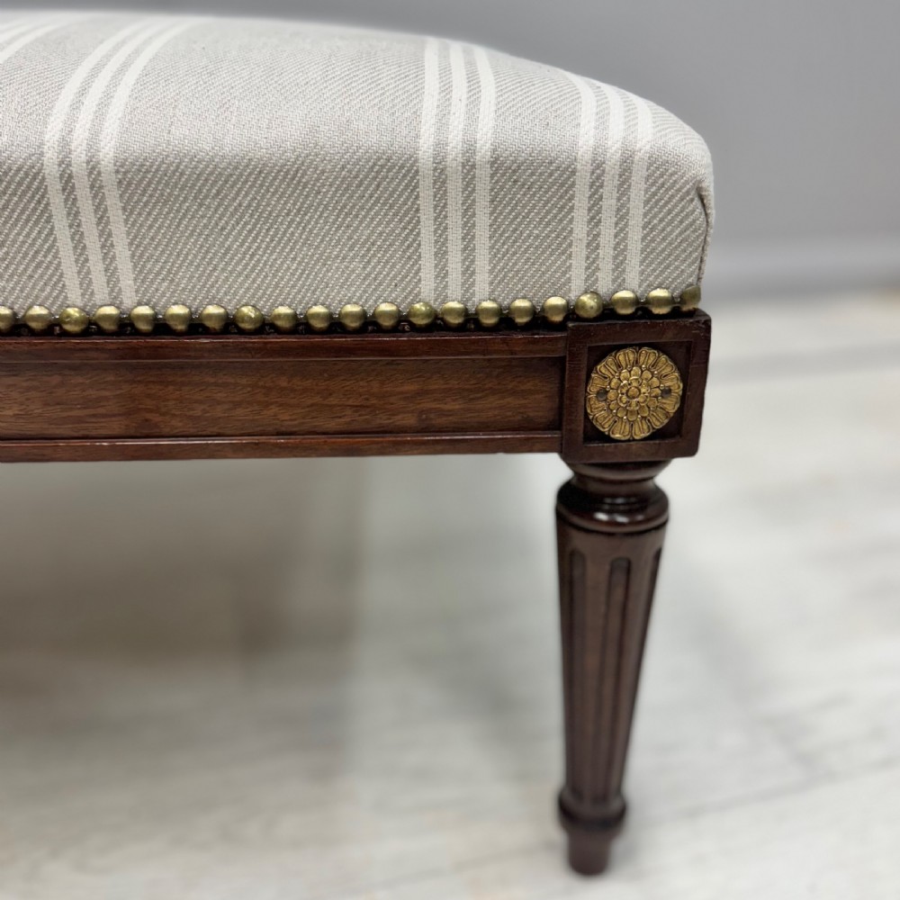 Newly upholstered French square footstool View III