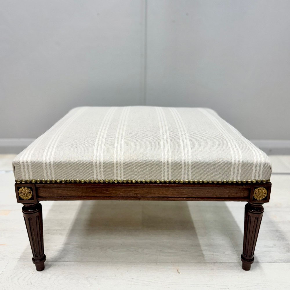 Newly upholstered French square footstool View IV