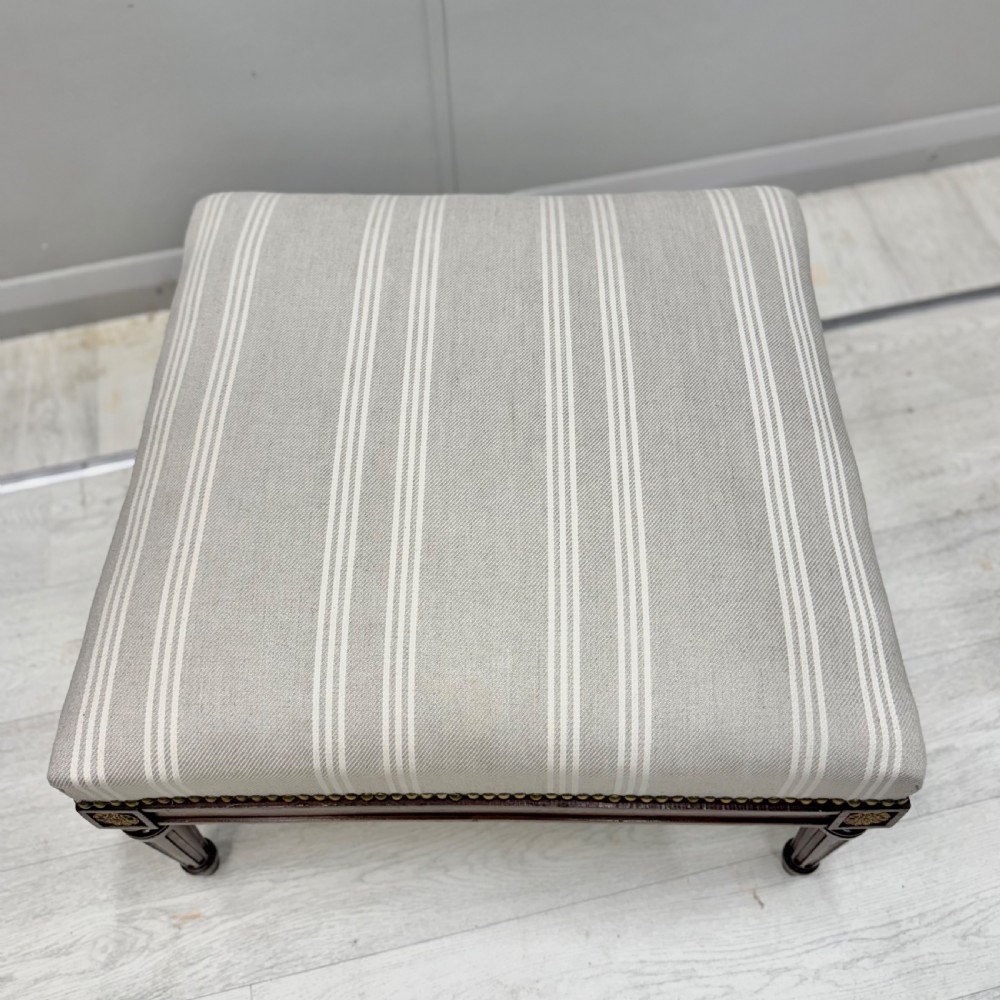 Newly upholstered French square footstool View V