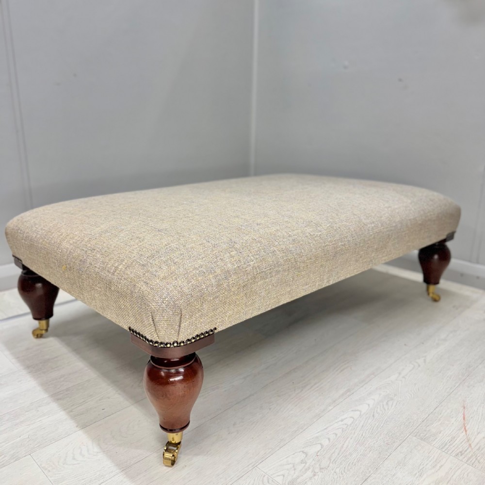 Large centre footstool in course linen