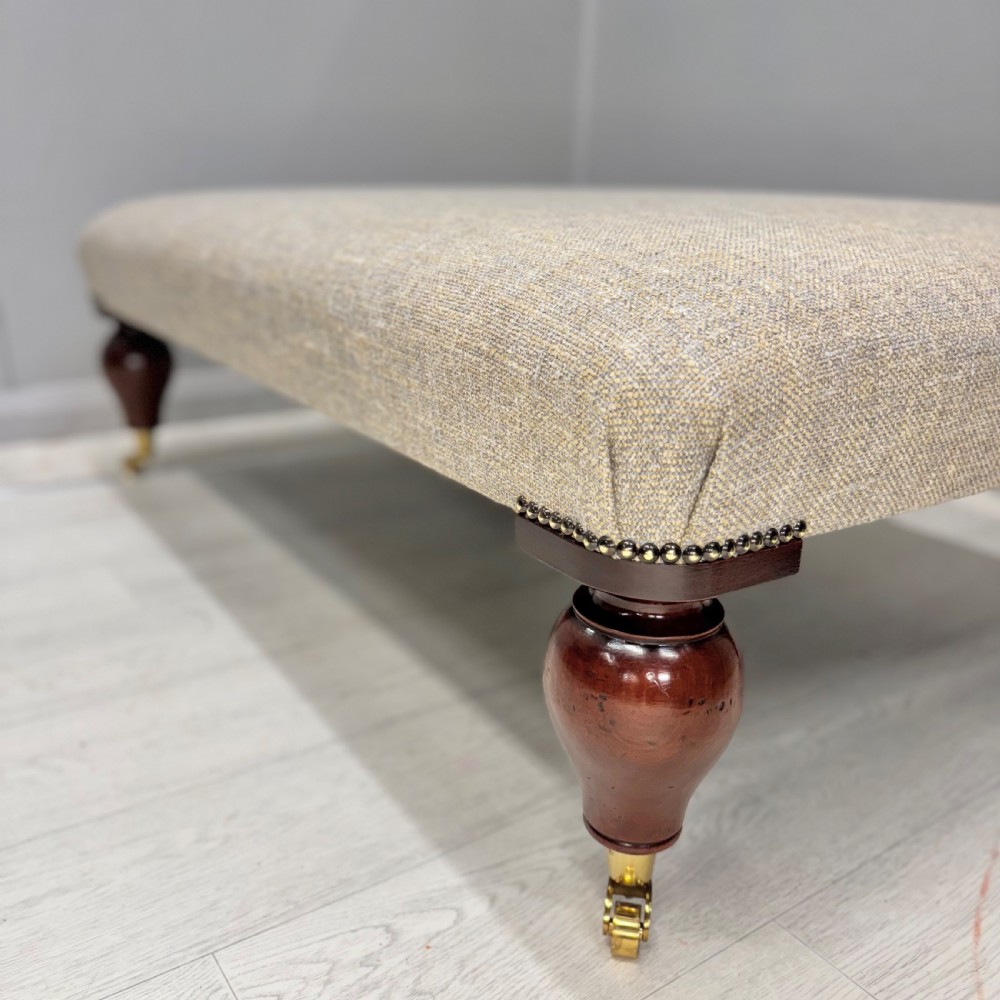 Large centre footstool in course linen View II