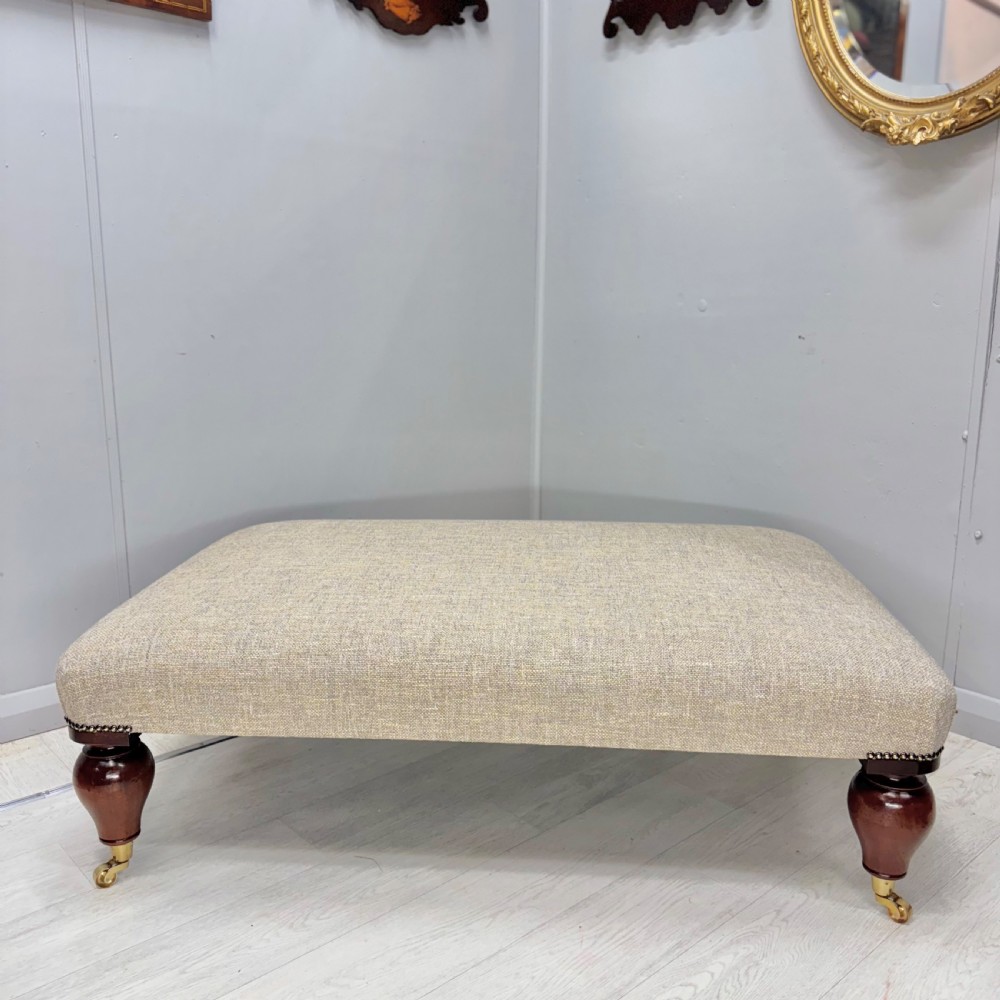 Large centre footstool in course linen View V