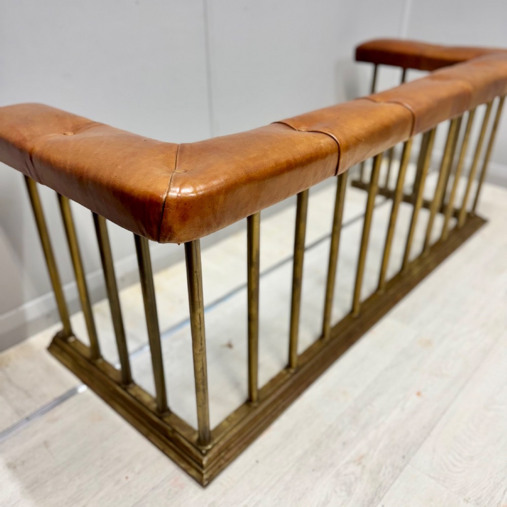 19th century brass club fender with leather seat View III