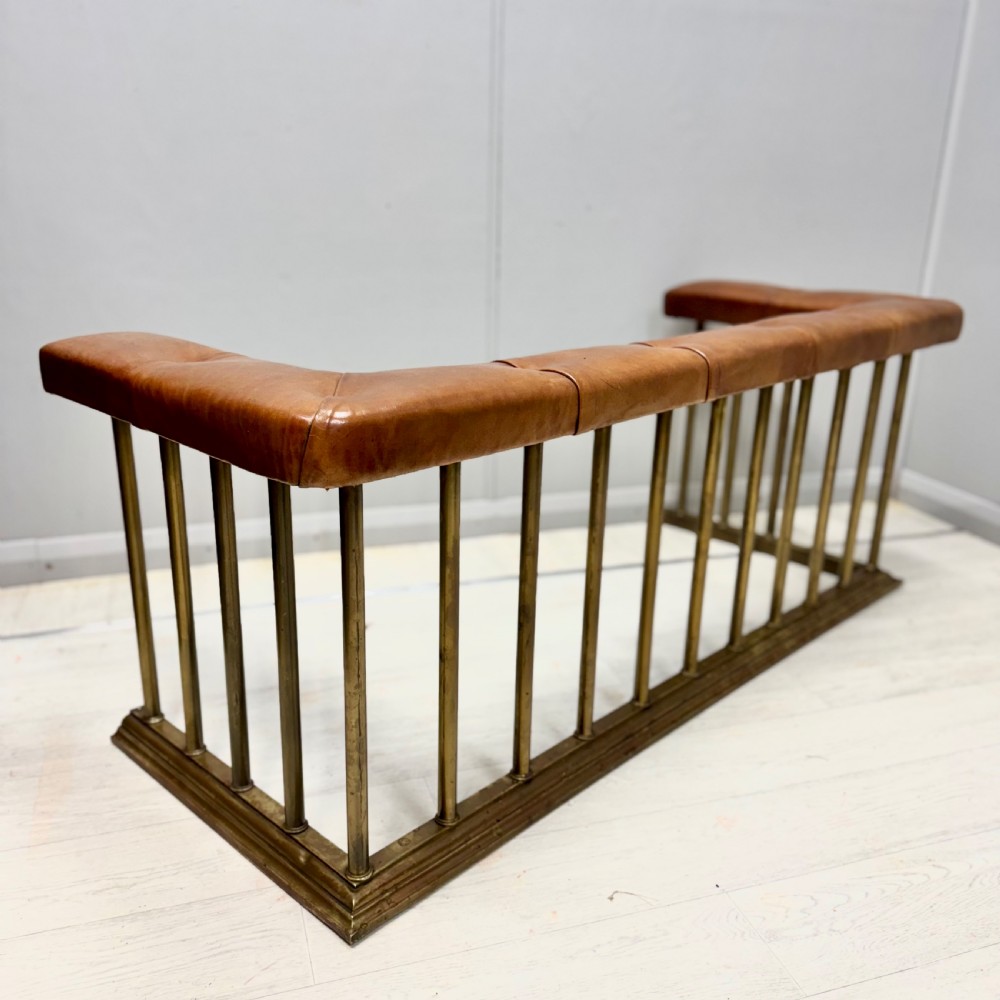 19th century brass club fender with leather seat View IV