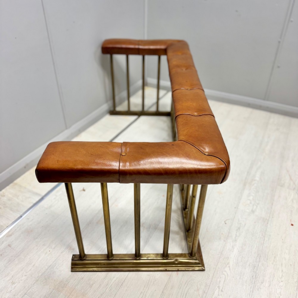 19th century brass club fender with leather seat View VII