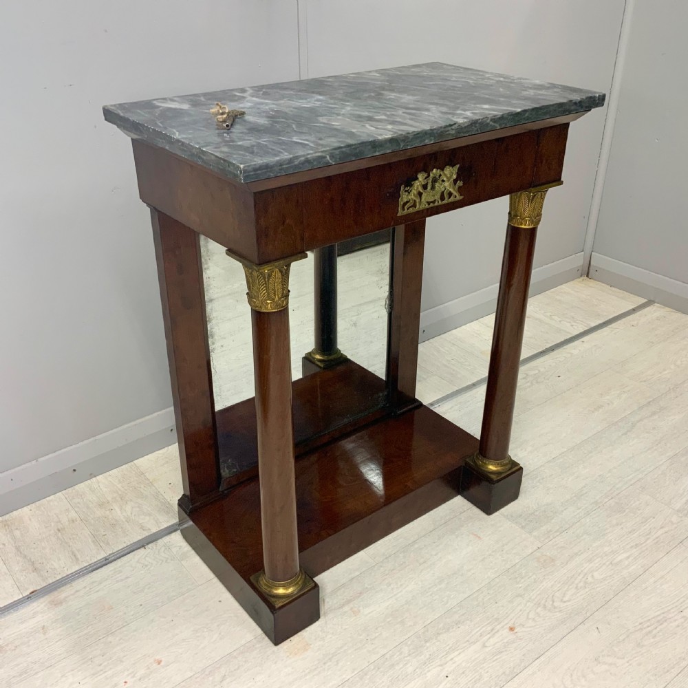 French Empire marble top console table with mirror back