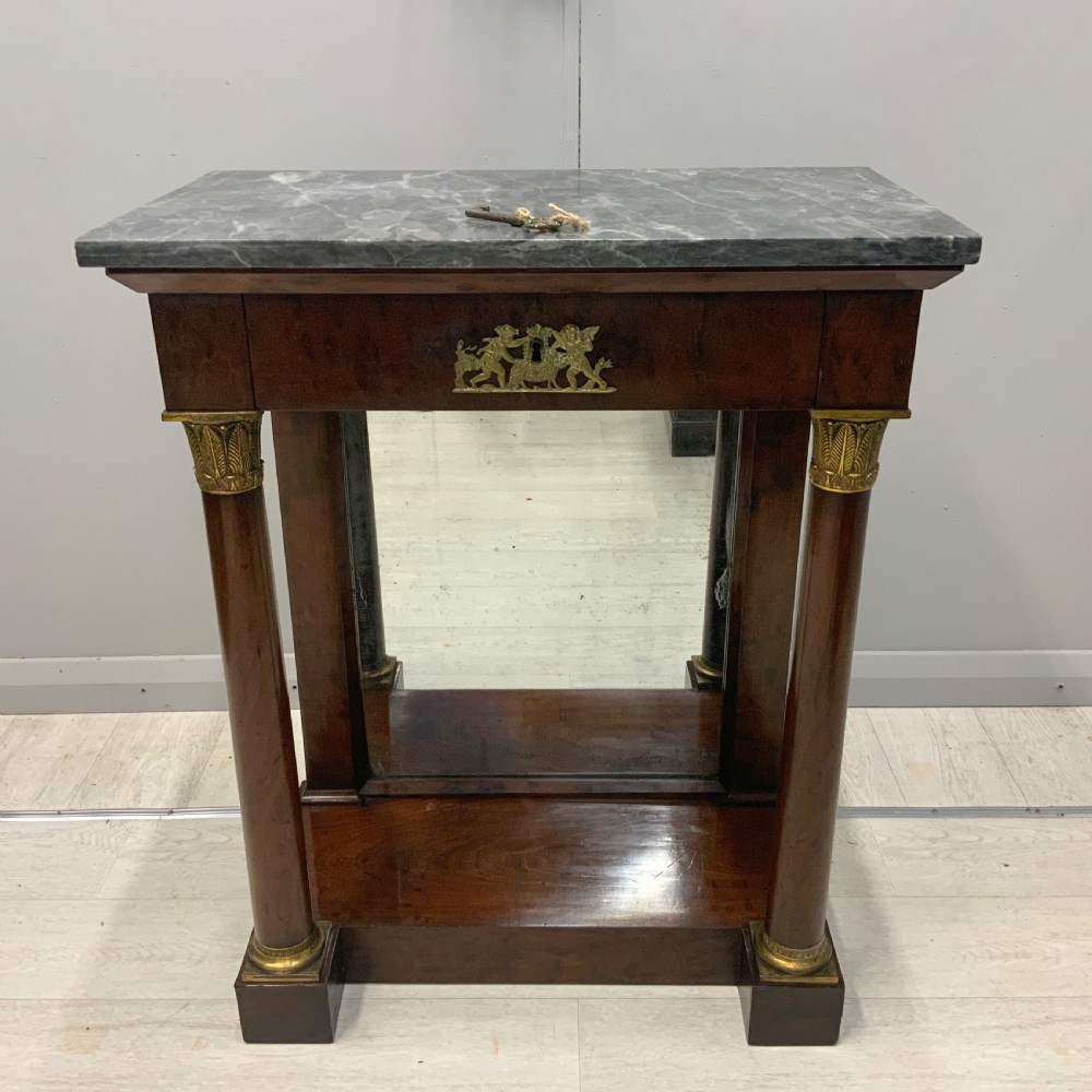 French Empire marble top console table with mirror back View II