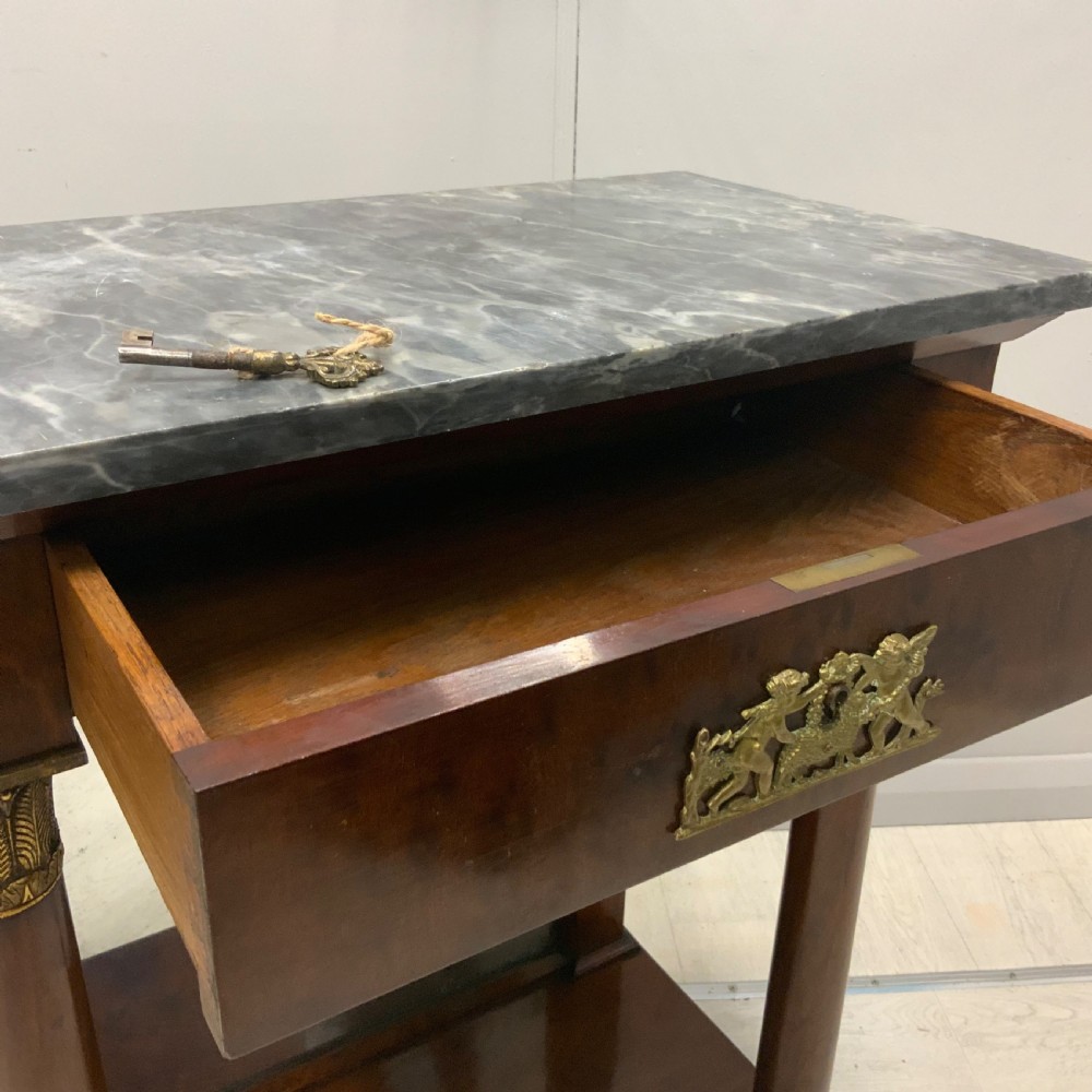 French Empire marble top console table with mirror back View III