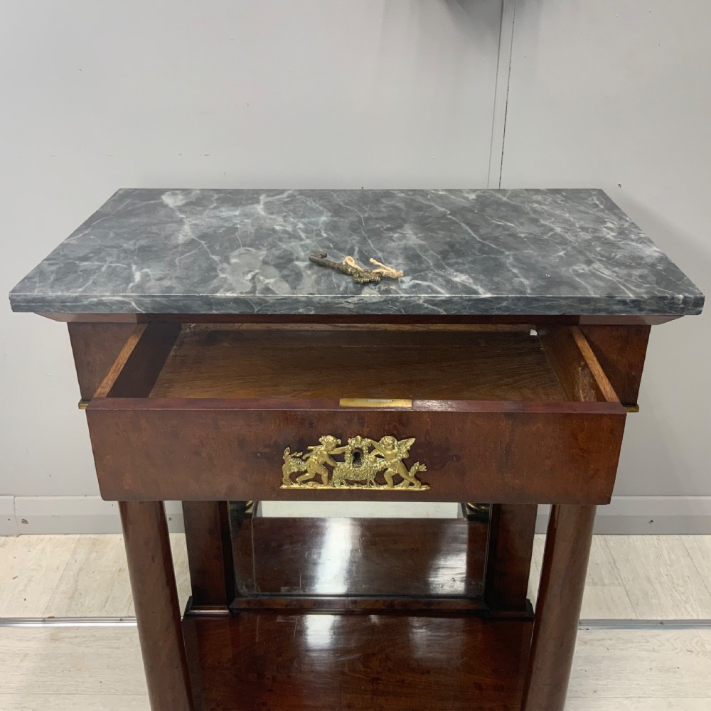 French Empire marble top console table with mirror back View XI