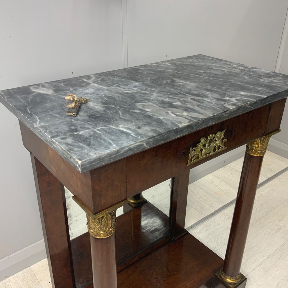 French Empire marble top console table with mirror back View XII
