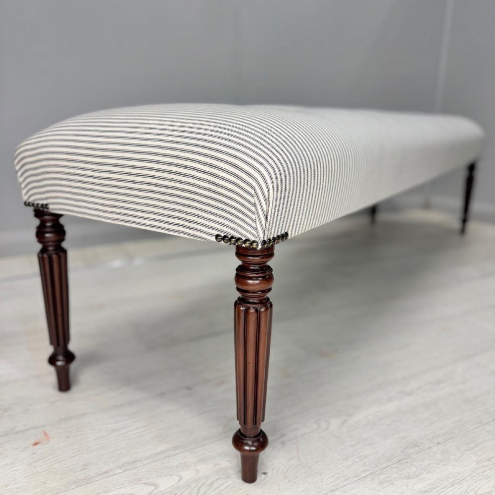 6ft long stool in buttoned ticking stripes