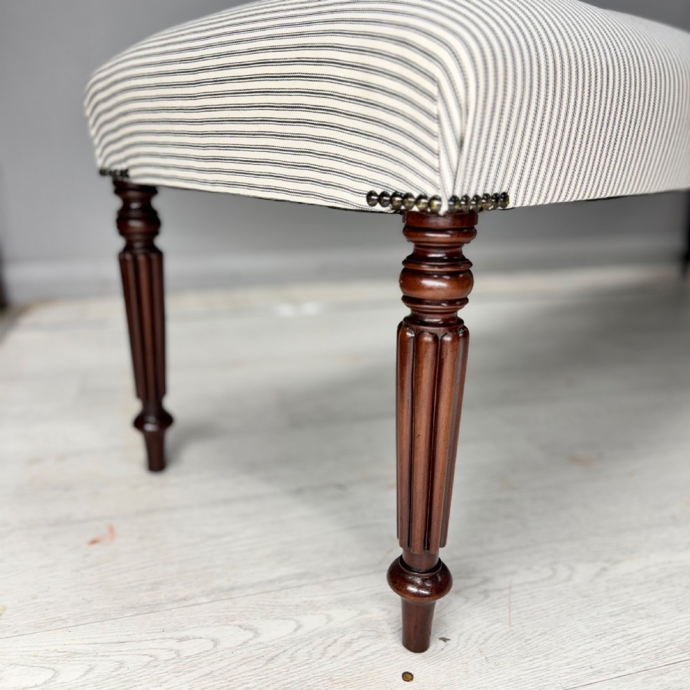 6ft long stool in buttoned ticking stripes View II