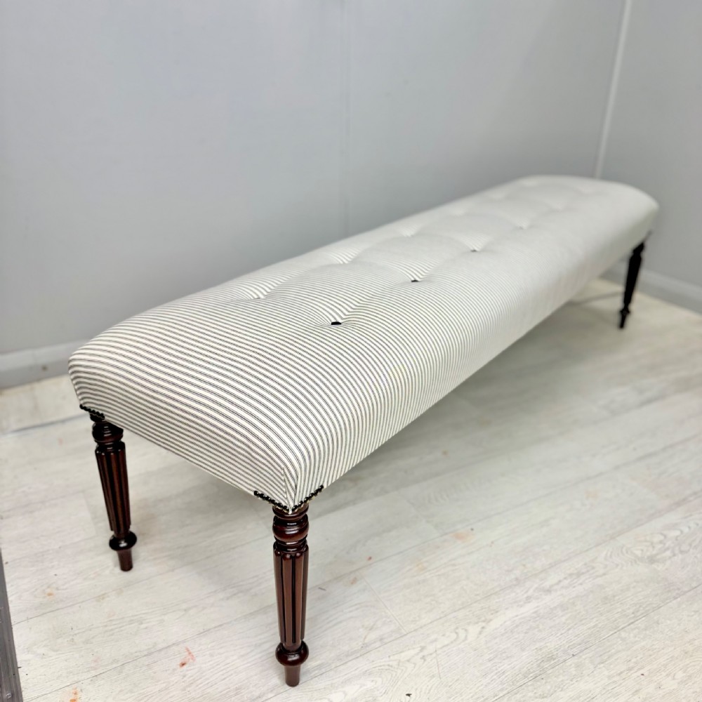 6ft long stool in buttoned ticking stripes View V