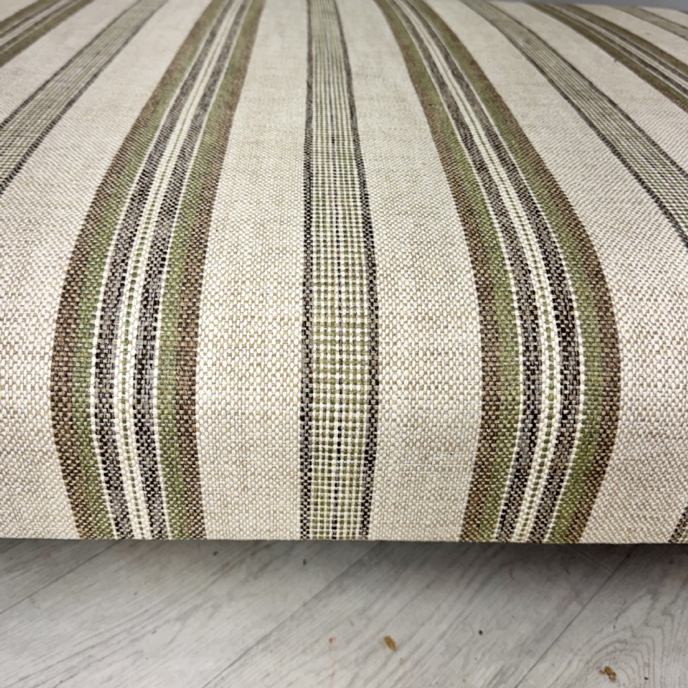 Large low antique ottoman stool in linen stripes View IV