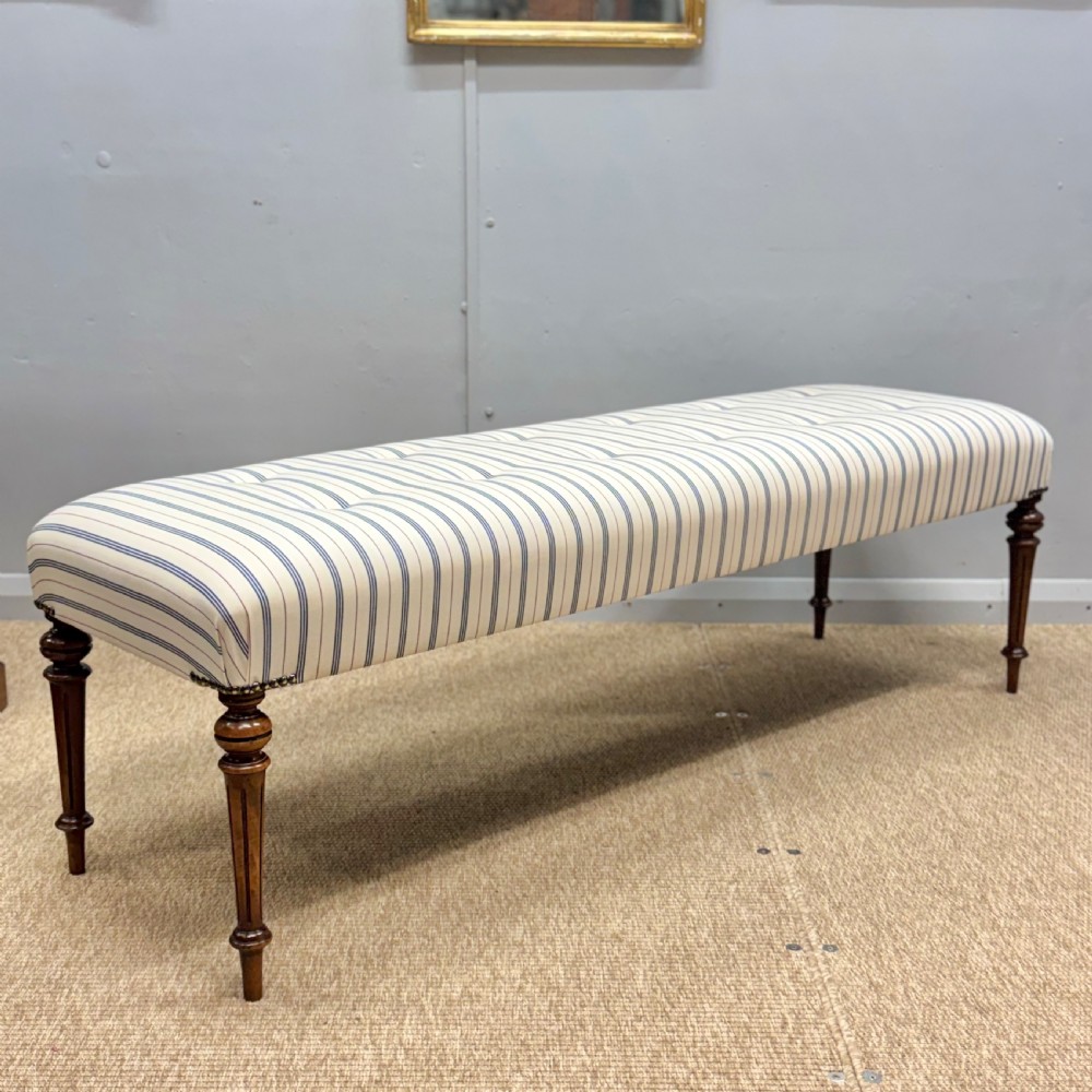 154cm long stool in buttoned ticking stripes