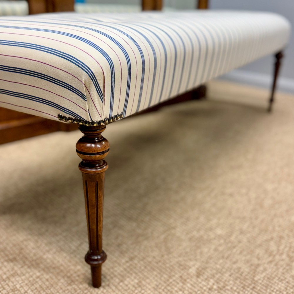 154cm long stool in buttoned ticking stripes View III