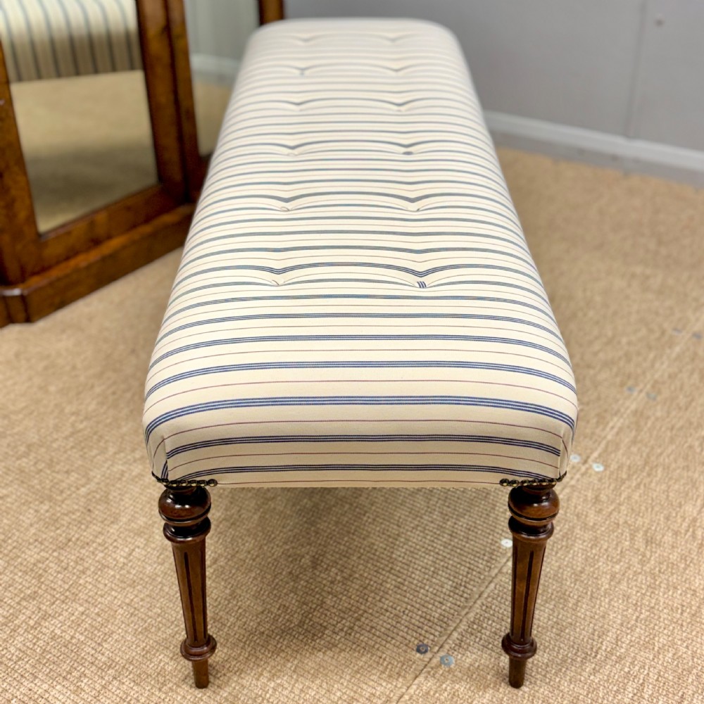 154cm long stool in buttoned ticking stripes View IV