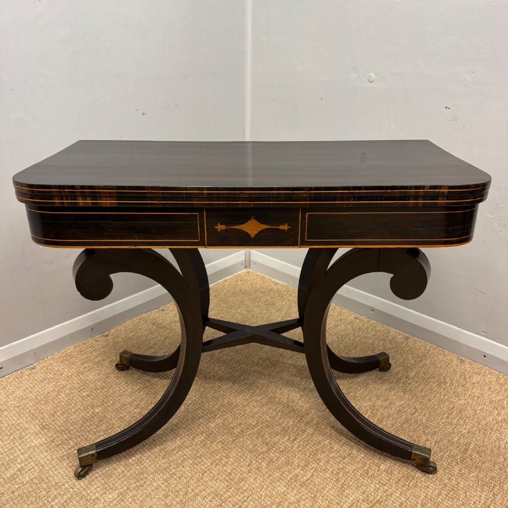 Regency ebonised fold over games table View II