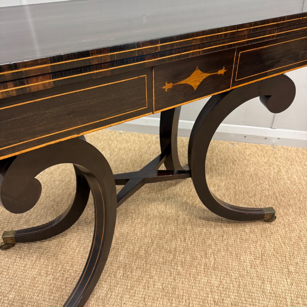 Regency ebonised fold over games table View III